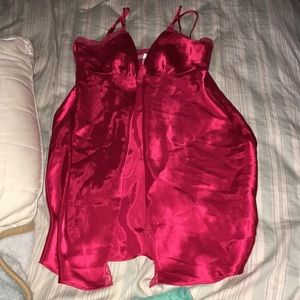 red silk cover up from Victoria’s Secret.